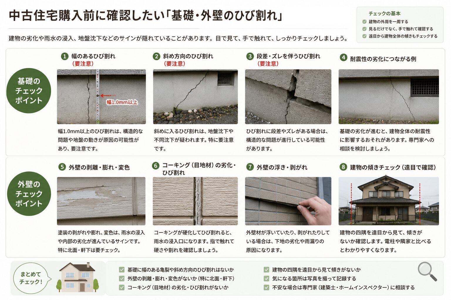 基礎・外壁のひび割れの確認ポイント
